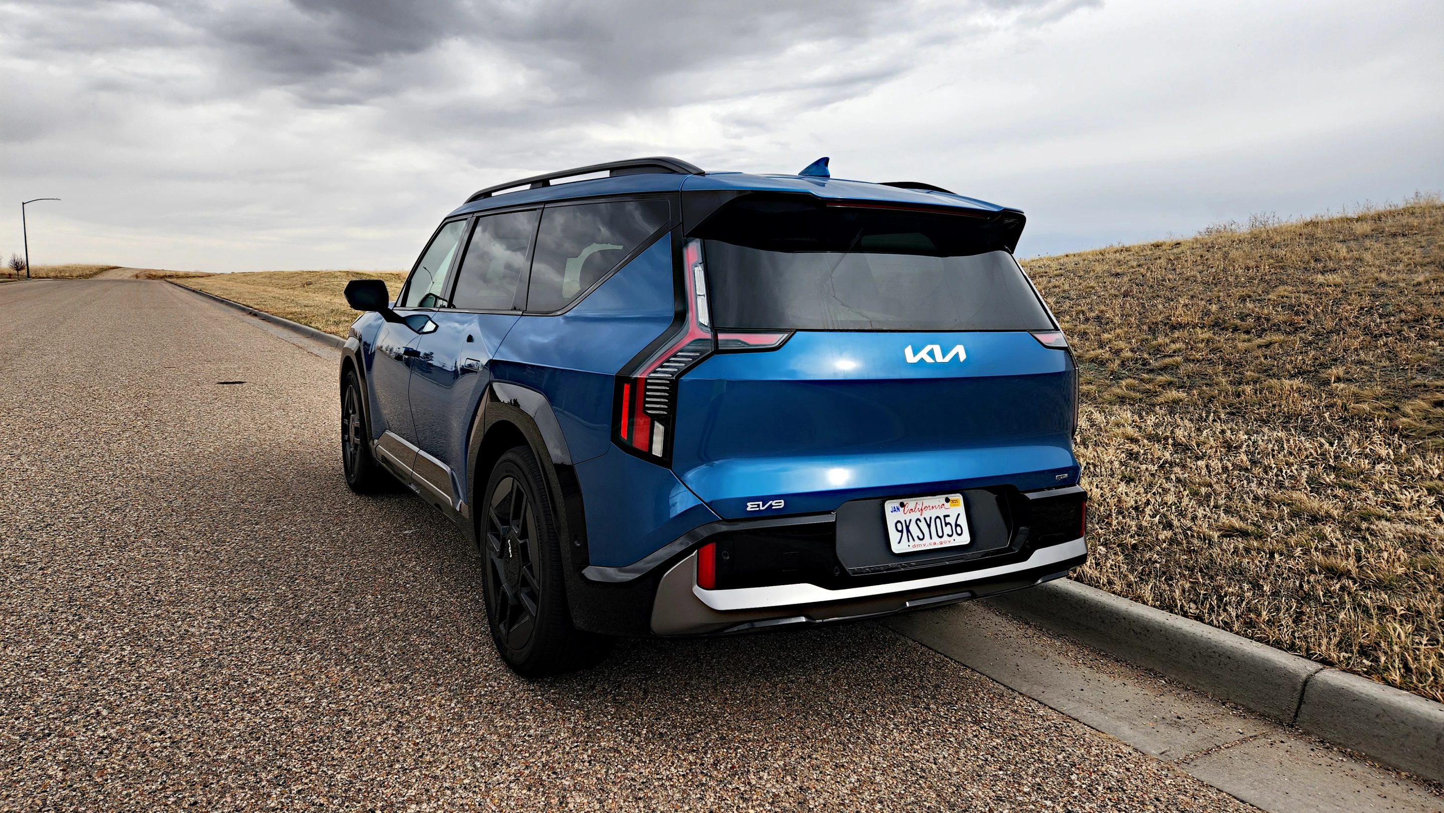 The Kia EV9's styling is contemporary, but has small flairs to show it is different. Such as the pixelated LED lights at the rear