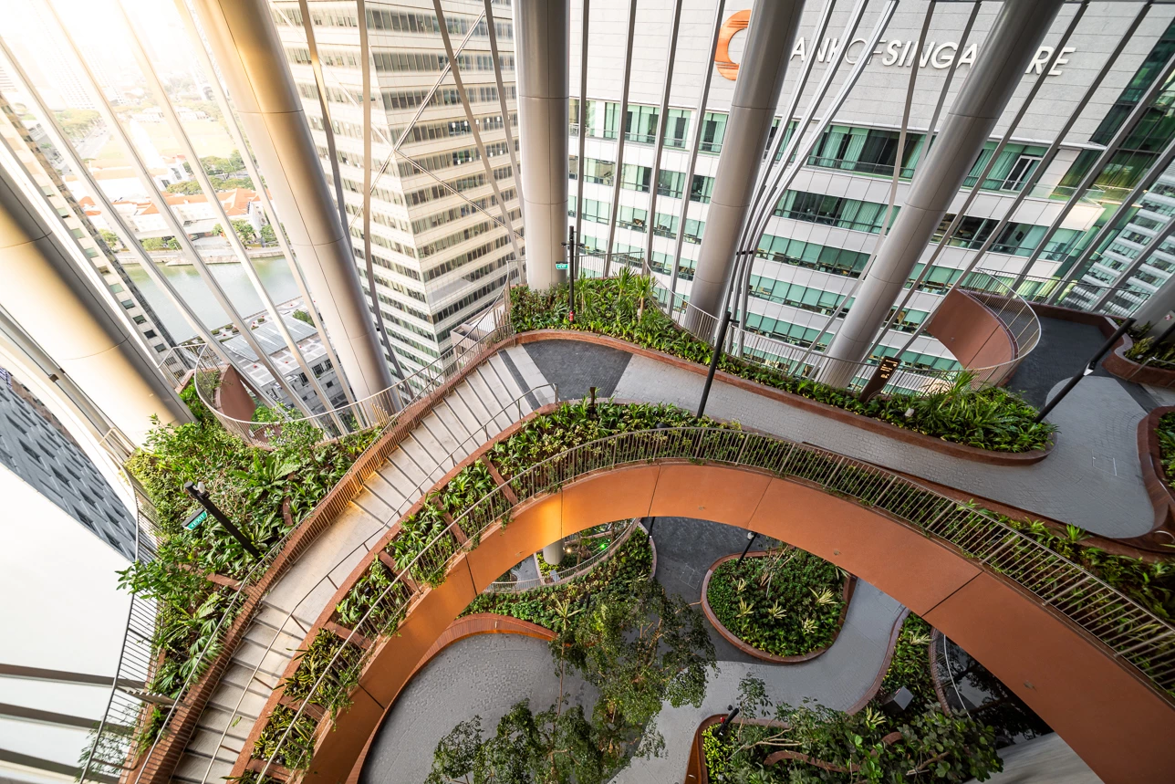 CapitaSpring's greenery is partly watered from condensation sourced from the building's air-conditioning systems