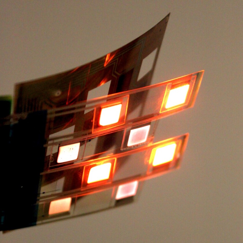The oximeter incorporates a multi-point grid array of alternating red LEDs, near-infrared LEDs and photodiodes, all of which are printed onto a flexible plastic sheet