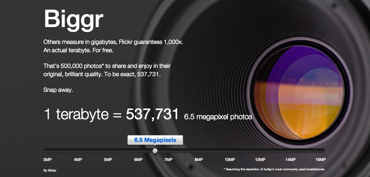 Flickr boasts one terabyte is enough space to store 537,731 images at 6.5 megapixels