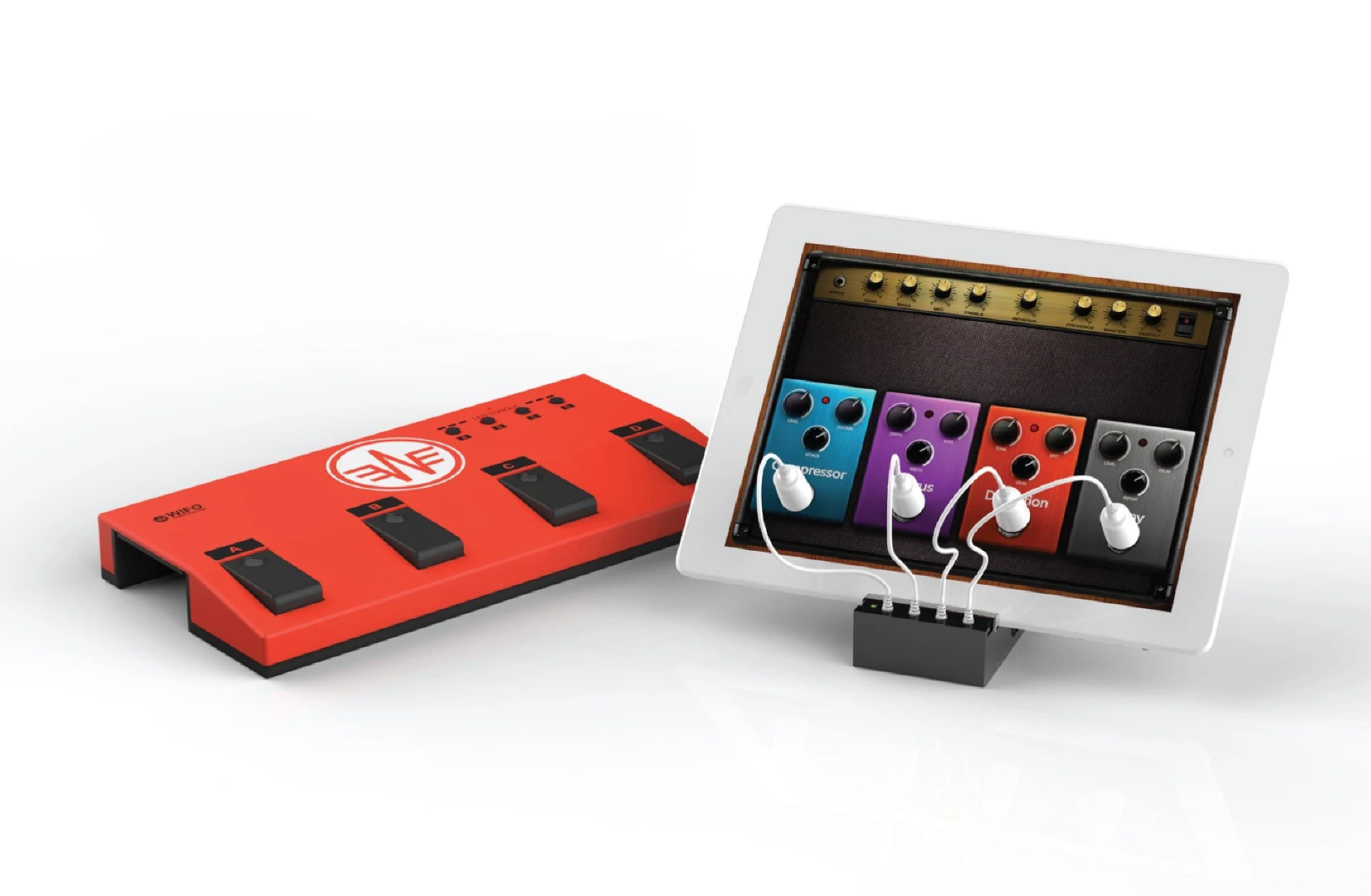 The RemoFinger system can be used to activate onscreen stomps to alter a guitar's tone, add distortion or add some atmospheric echo