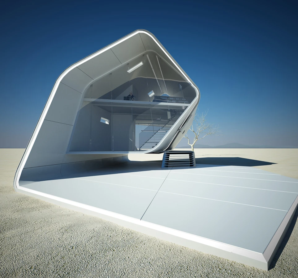 The snail-like building is held together with a carbon fiber truss frame