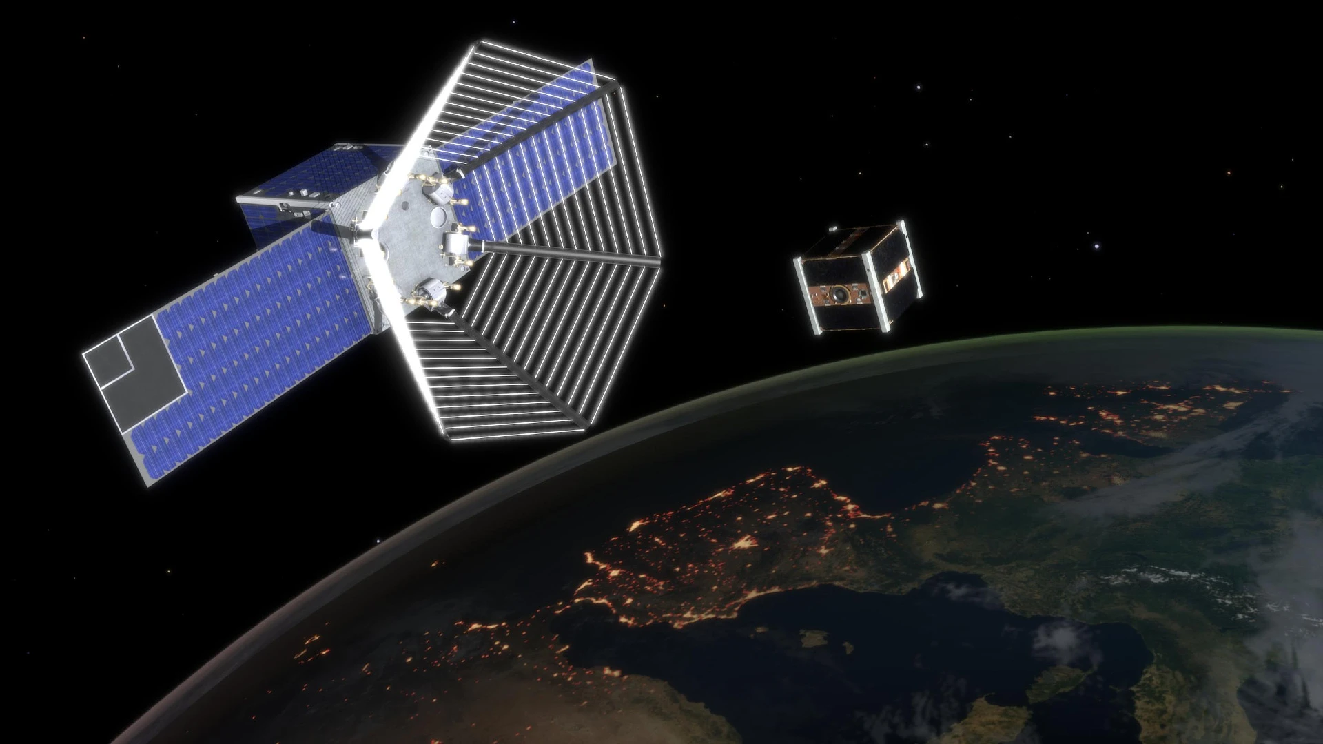 CleanSpace One begins to extend its net around the satellite