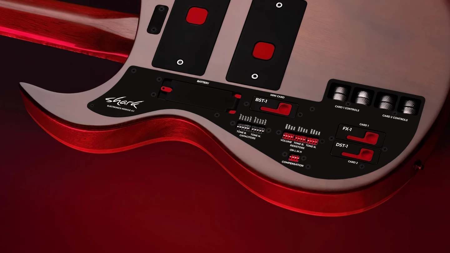 Shark's electric guitars feature modular components and advanced electronics like you've never seen before on an axe