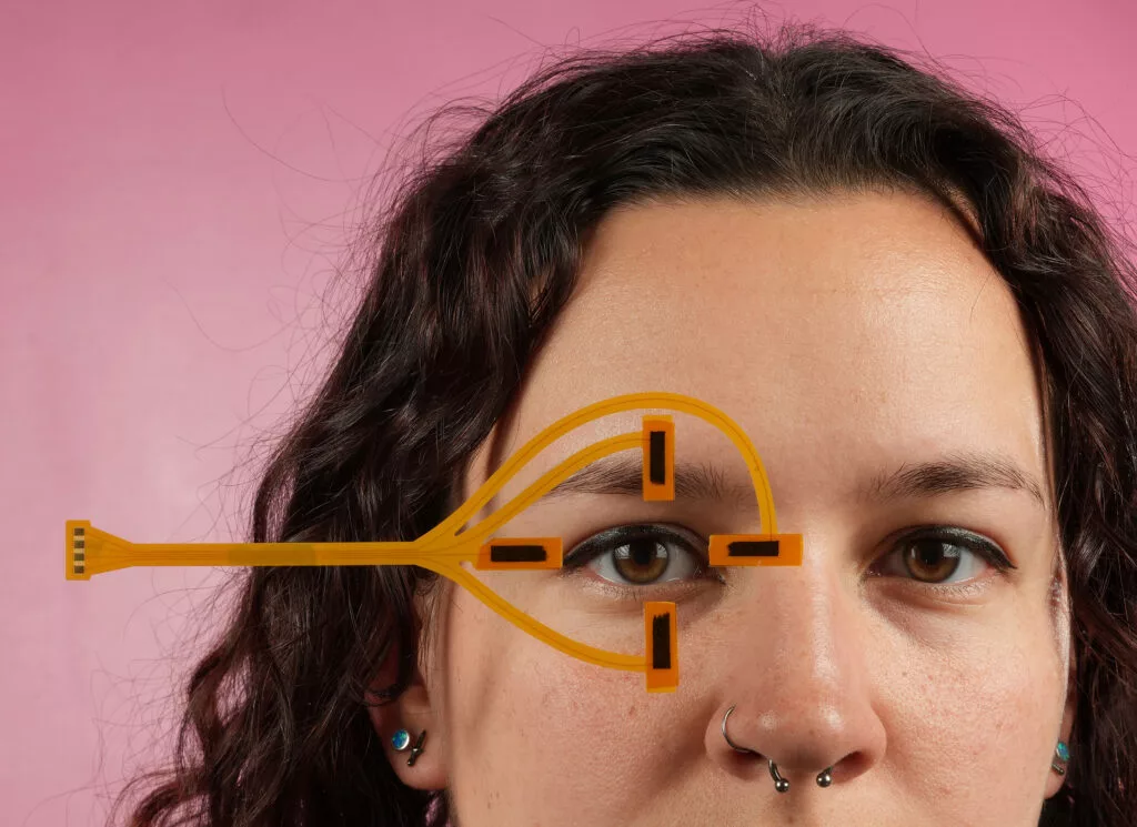 Shown here out of the mask, the sensors are located around one eye