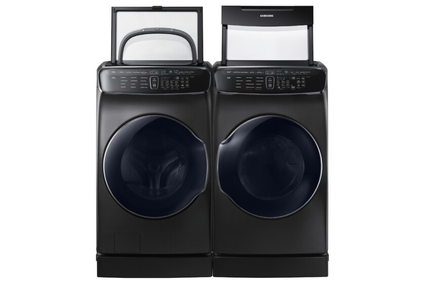 The top-loading washing compartment of the Samsung FlexWash + FlexDry adds an extra cubic foot (28 Liters) for smaller loads of socks and undies