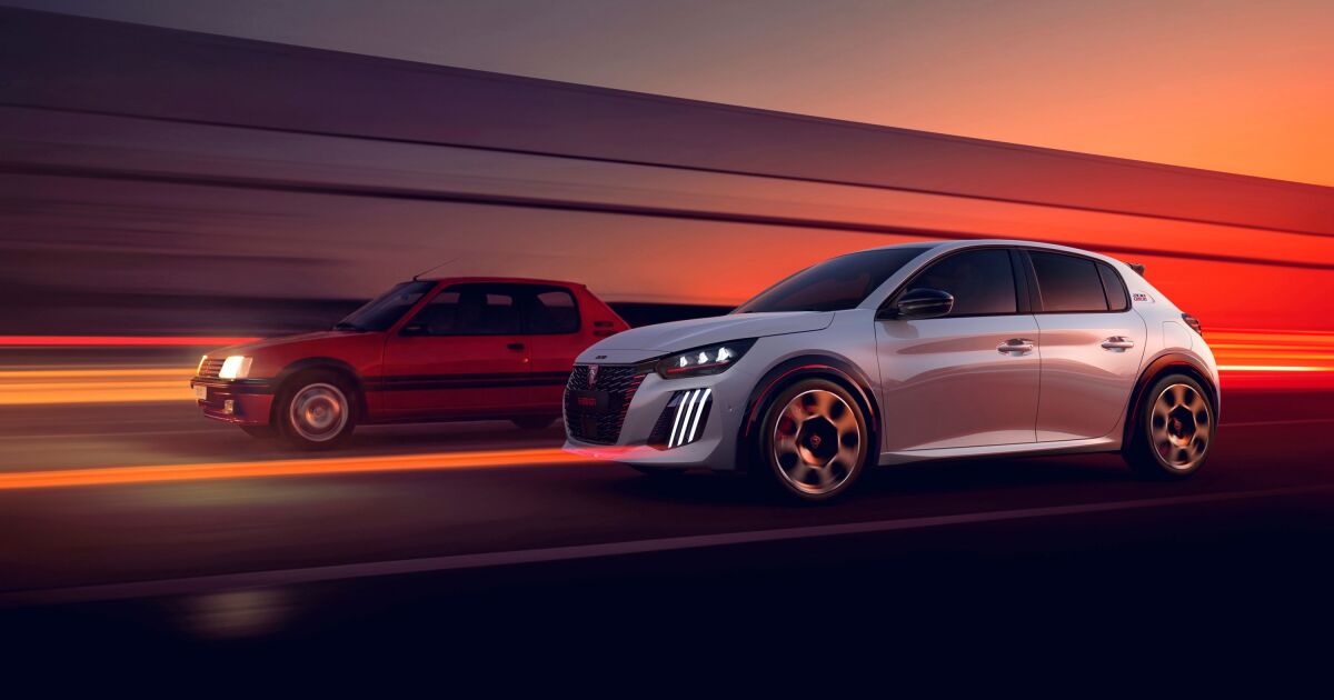Peugeot launched its new E-208 GTi with an image of it being apparently overtaken by its 40-year-old predecessor