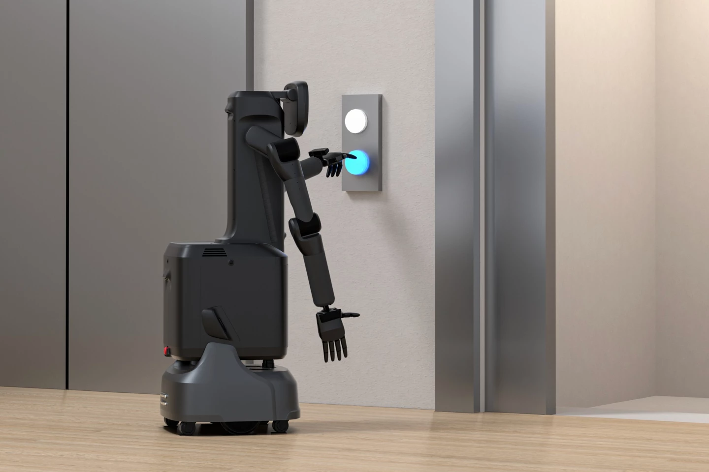 The robot is claimed to be capable of both summoning elevators, and selecting the right floor button once inside