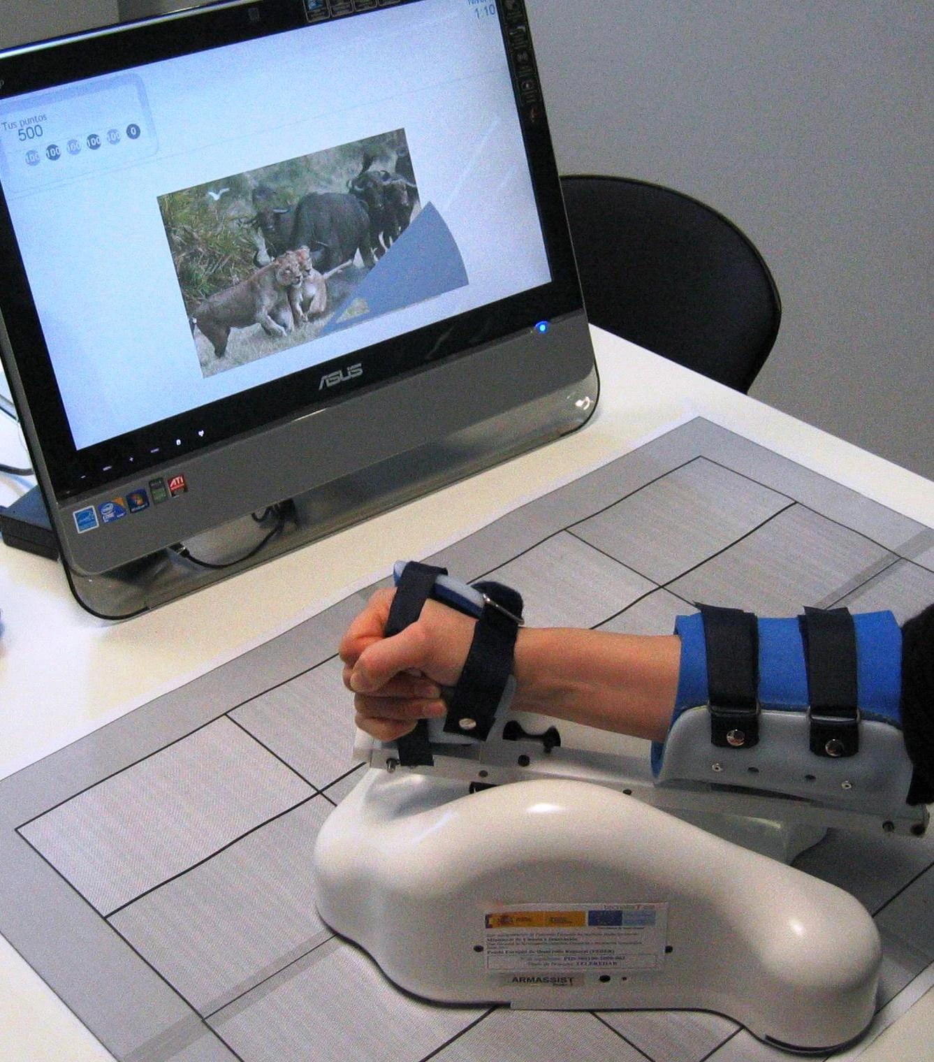The ArmAssist system is designed to help stroke victims regain the use of their arms by playing custom video games