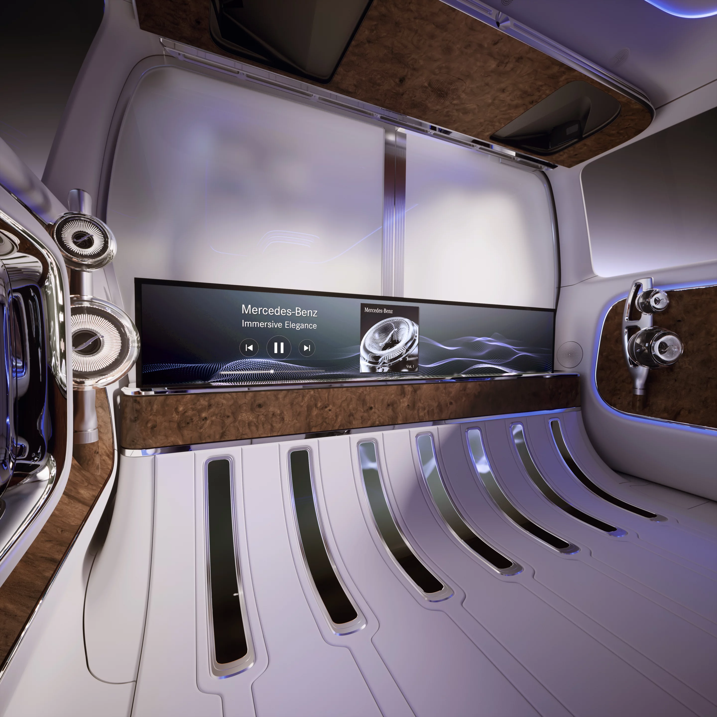 We're not entirely sure why, but those piano key-like slats allow passengers to watch the screen deploy or retract through the floor