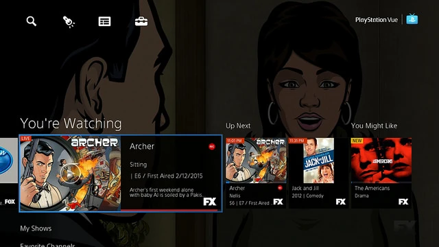 A look at the PlayStation Vue's interface for a particular show