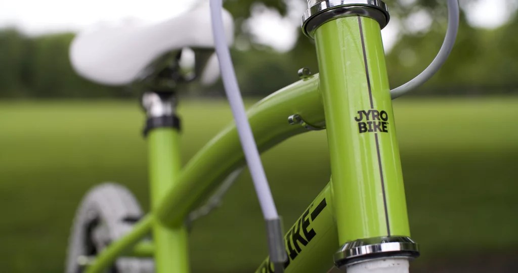The Jyrobike has an aluminum frame and comes in 12- and 16-inch wheel sizes