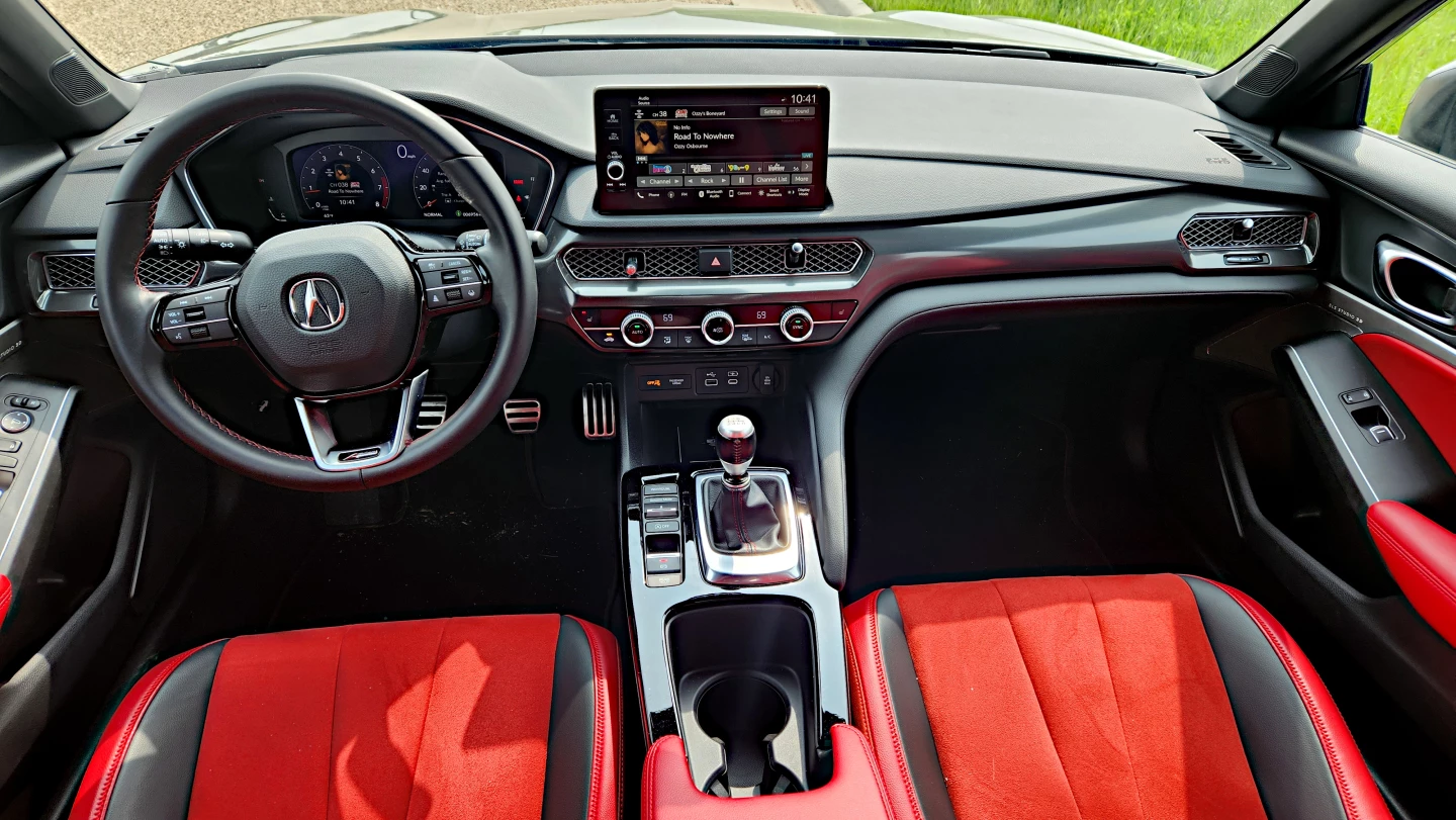 Seating up front in the 2023 Integra is comfortable and the dashboard is beautifully laid out with smart infotainment and plenty of luxury touches