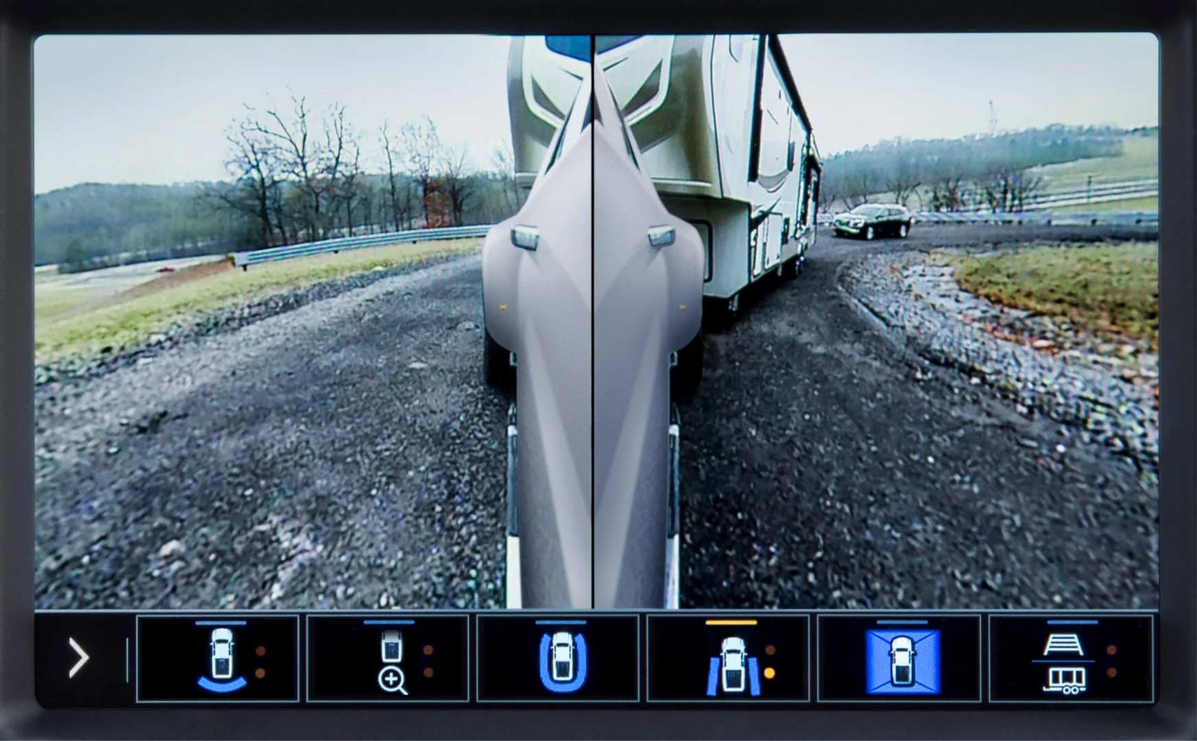 Split view showing the output from cameras on the wing mirrors
