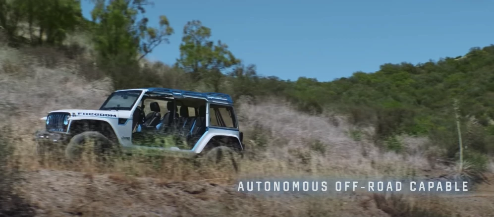 The 2030 Wrangler Freedom plays off-road chauffeur