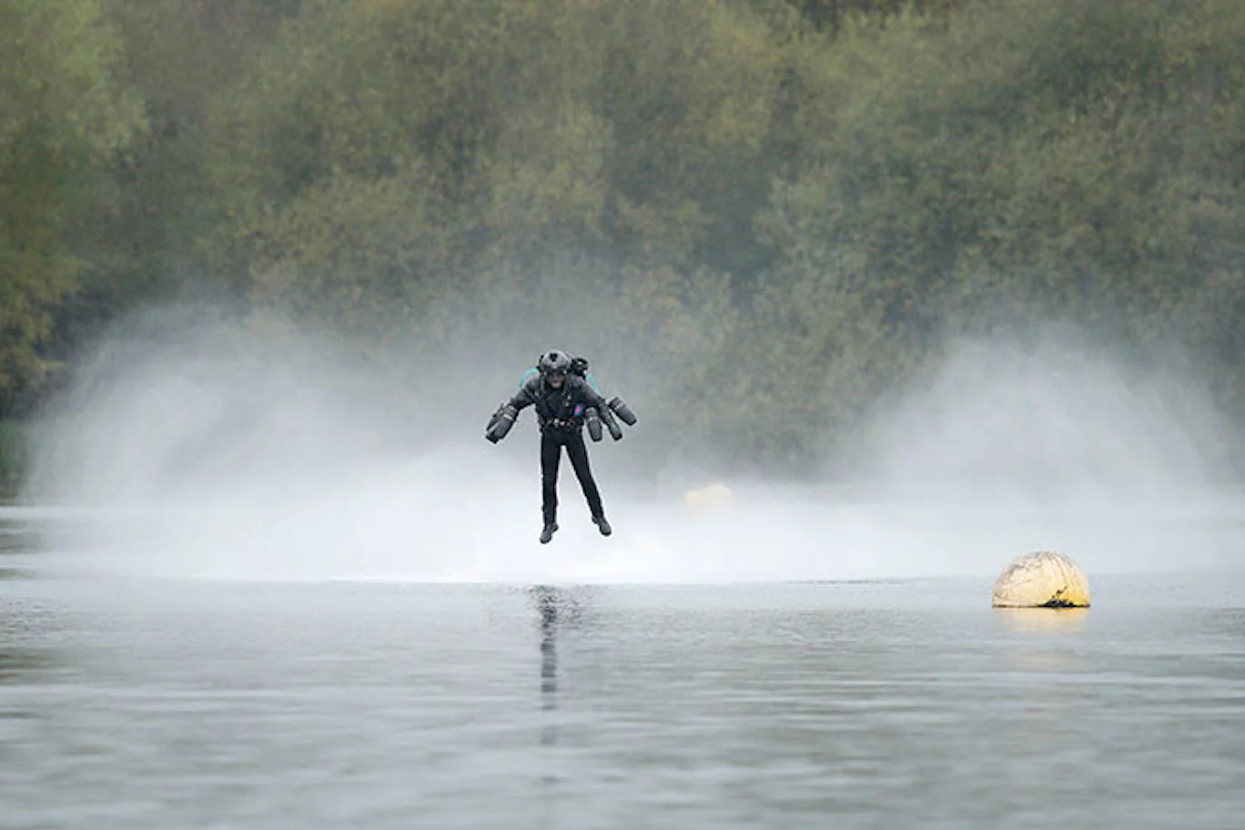 Gravity founder Richard Browning skims the surface of the water as he makes his world record speed attempt