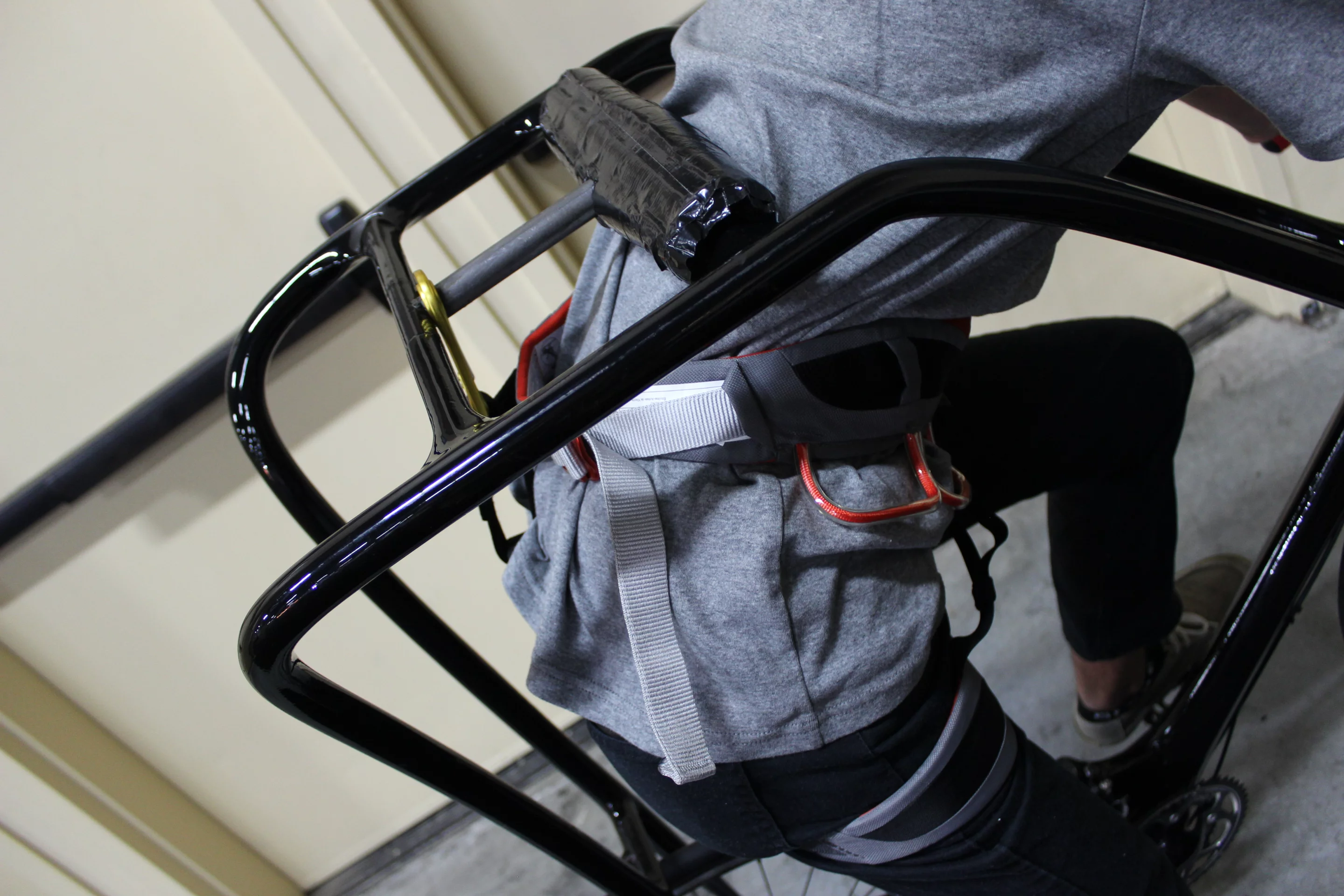 The upper part of the frame is intended to keep the rider's back from bobbing up and down as they pedal