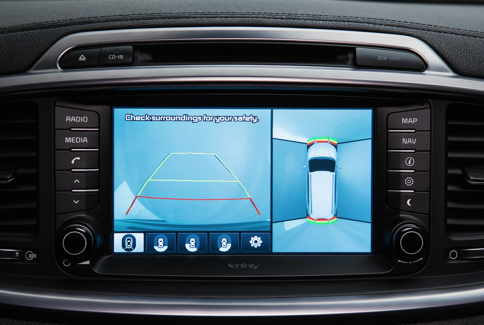 Four cameras give drivers a good idea of their surroundings at low speed