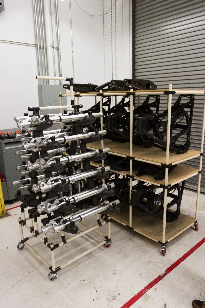 Showa suspension sits next to feather-light aluminium frames