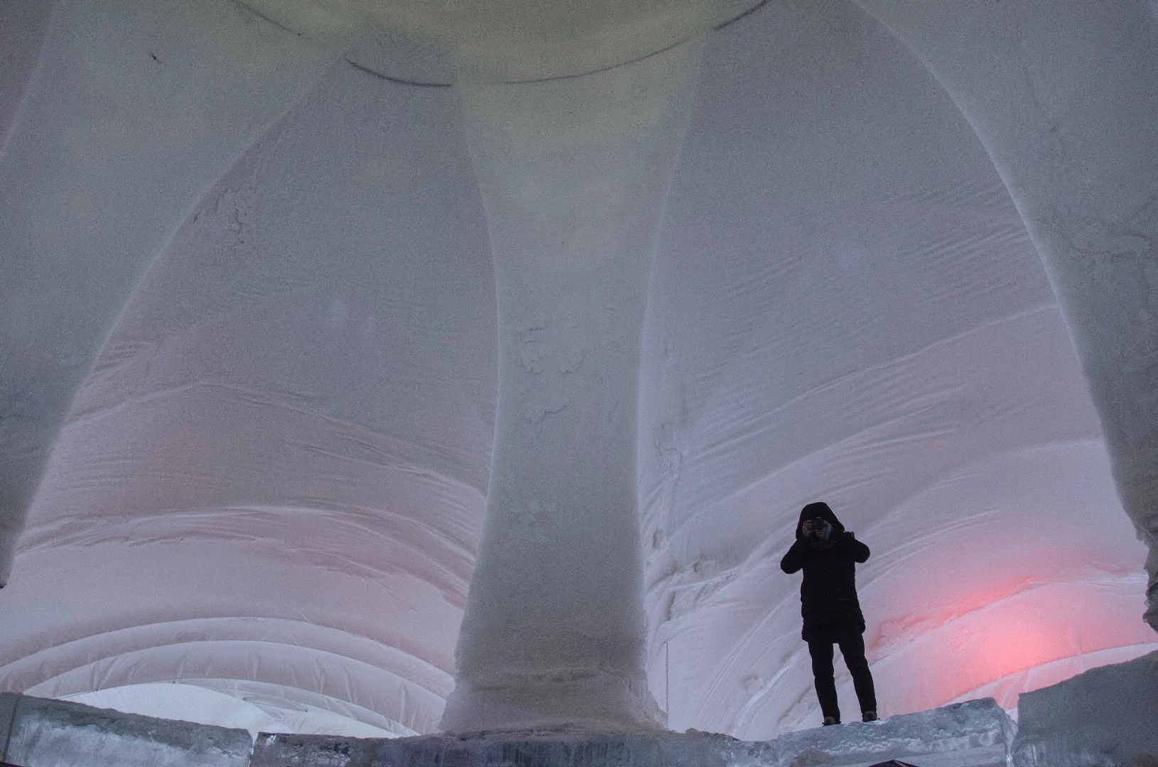 The interior of the Flamenco Ice Tower is a large cavernous space