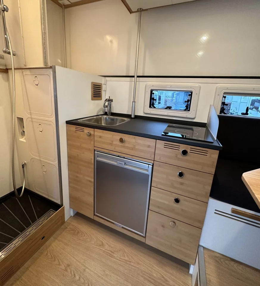 The Bliss 8 kitchen is compact but fully equipped