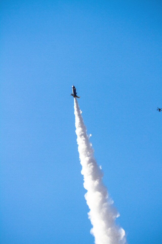 The Evel Spirit rockets upwards, leaving a trail of steam