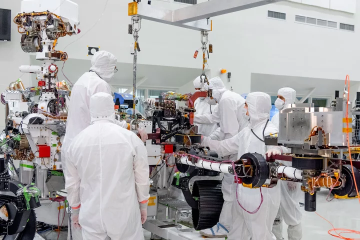 The Mars 2020 rover getting its robotic arm at JPL