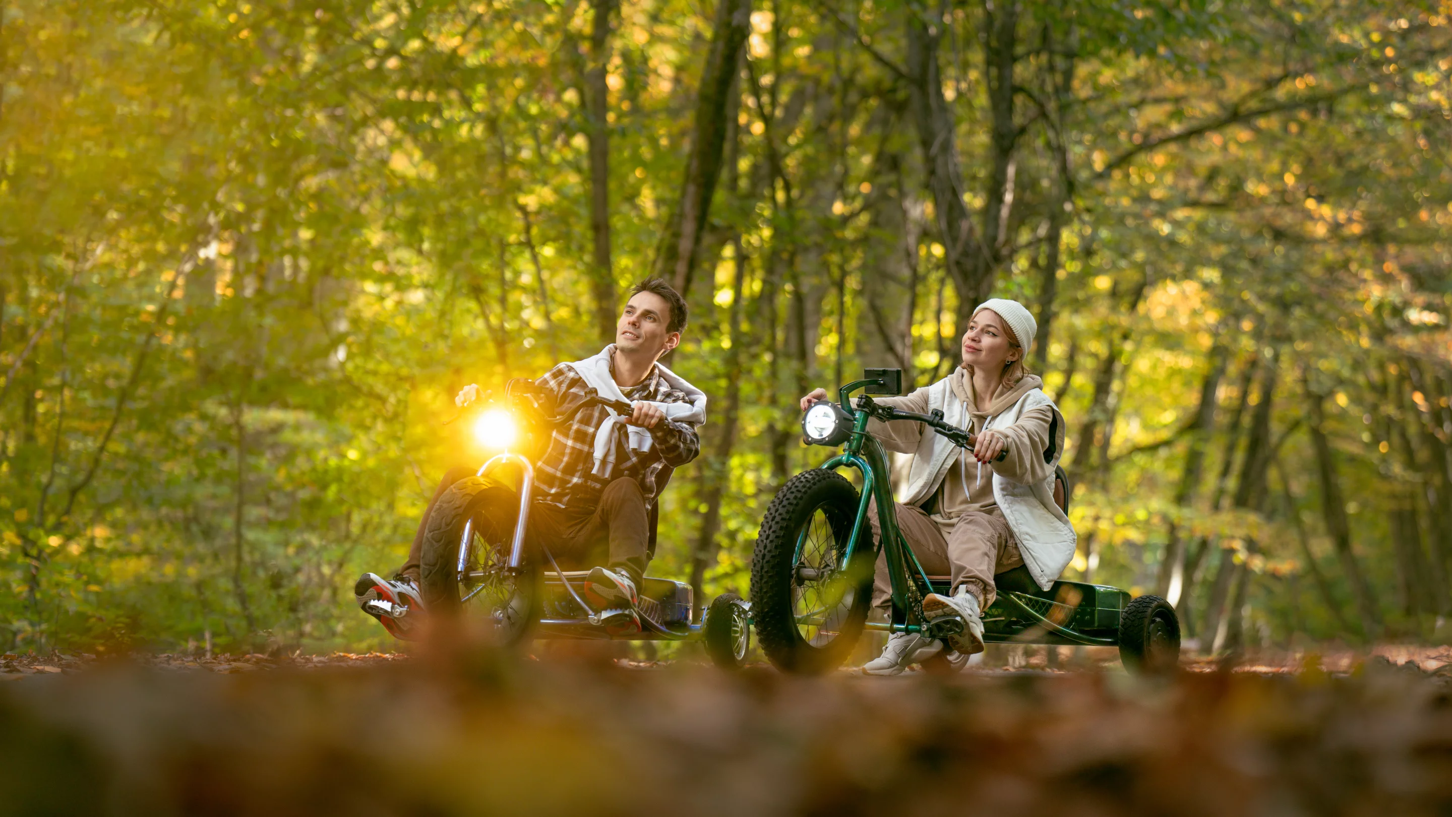 The Vook e-trike offers a per-charge range of up to 110 miles, and its hub motors offer four drive modes to a top speed of 40 mph