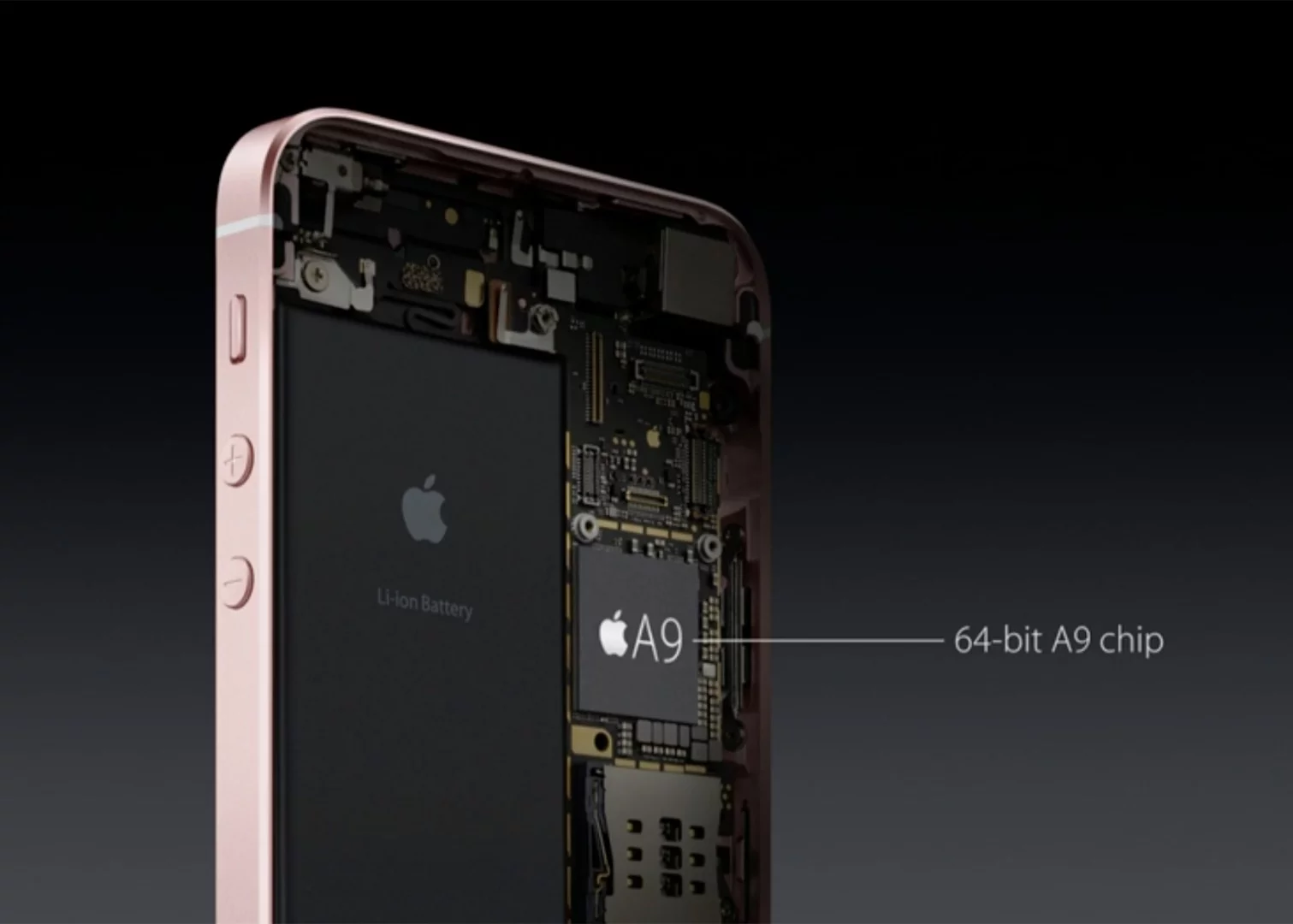 The same A9 processor used in the iPhone 6s and iPhone 6s Plus makes its way into the iPhone SE