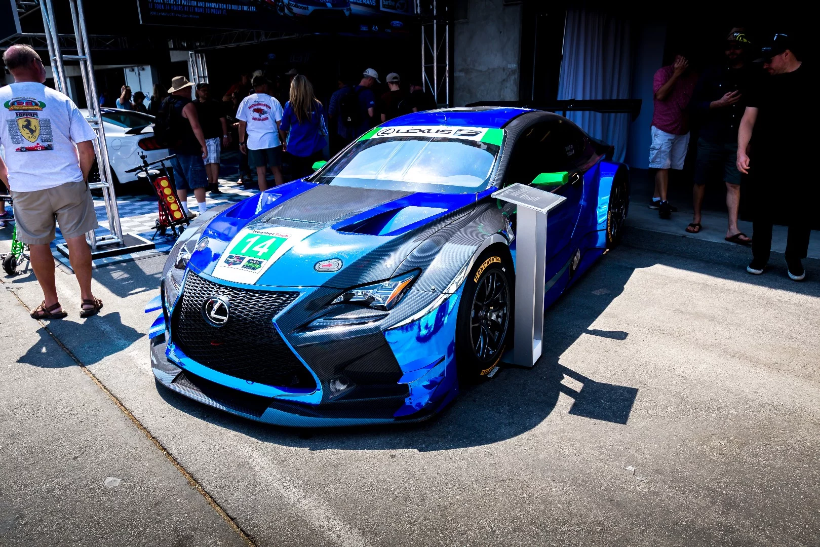 The 2015 Lexus RC F GT3 weighs in at 2,866 lb (1,300 kg), cutting nearly a thousand pounds off its production line sibling