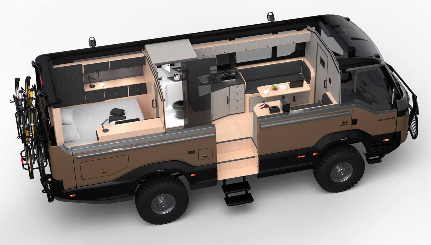 Torsus plays around with a motorhome interior with rear bedroom and front dinette