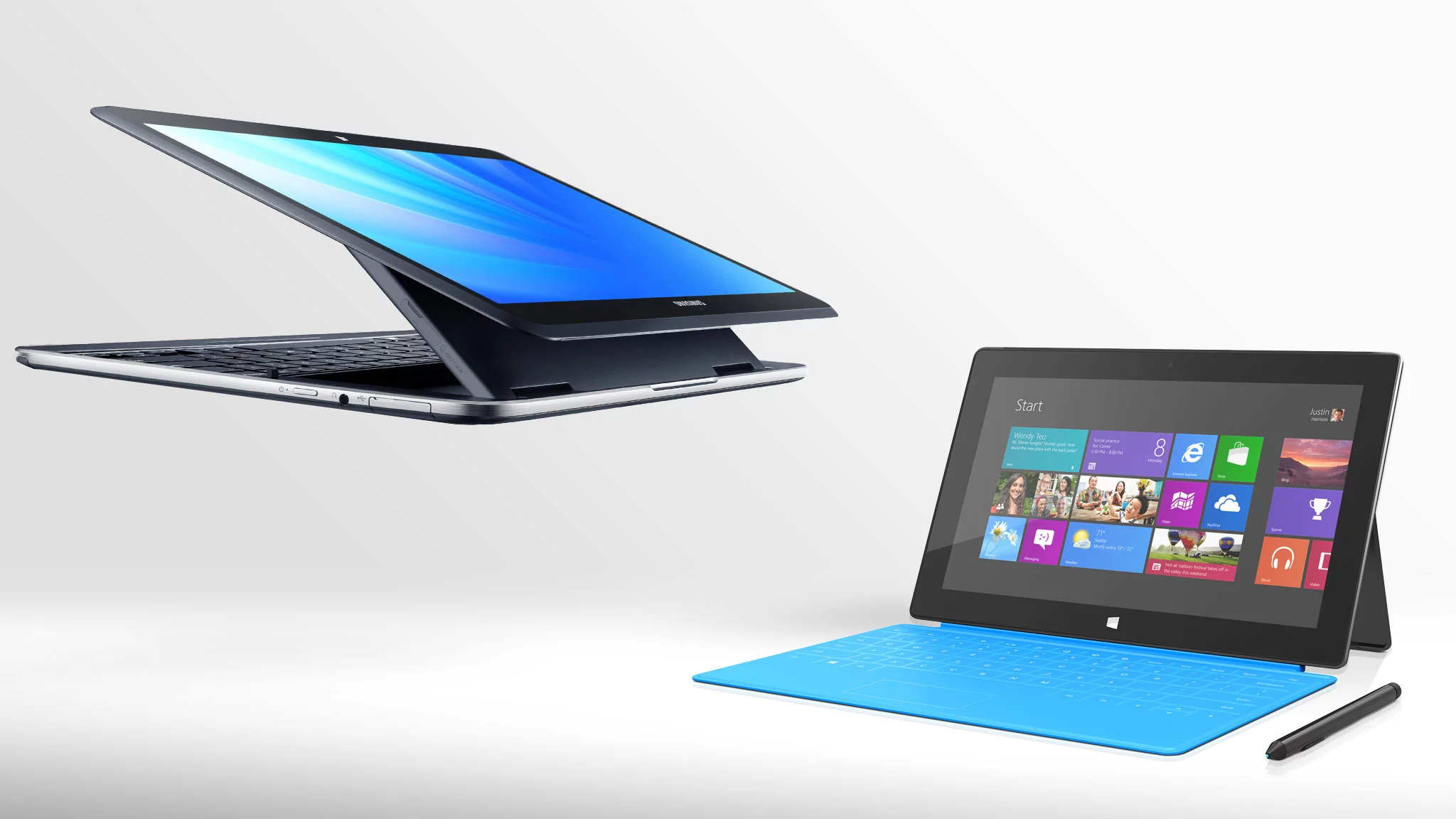 Gizmag compares the specs (and other features) of the Samsung Ativ Q and Microsoft Surface Pro