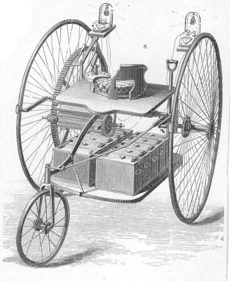 One of only two existing original drawings dating back to 1881 showing the design of the Ayrton and Perry electric vehicle
