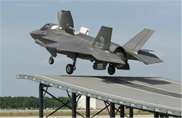 The F-35B test took place on a mock-up ski jump at Naval Air Station in Maryland on June 19