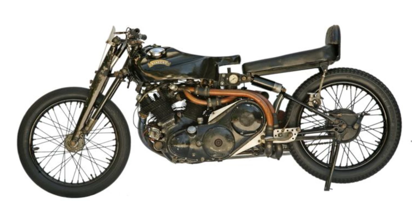 A unique motorcycle built specifically to attempt the World Land Speed Record by Reg Dearden with much help from Phil Vincent and the Vincent factory. The full story is worth reading, though an attempt was never made for a host of reasons. This is a truly unique machine of impeccable provenance - a supercharged 1949 Vincent Black Lightning which fetched £221,500.