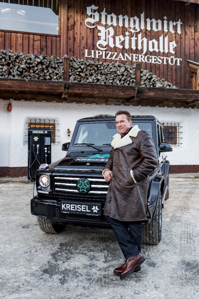 Kreisel and Schwarzenegger reveal 483hp, 190mile allelectric GClass
