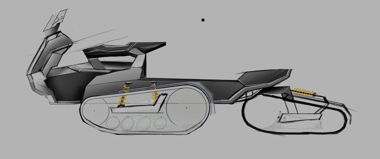 Another early design concept sketch, showing the placement of the rider very far forward