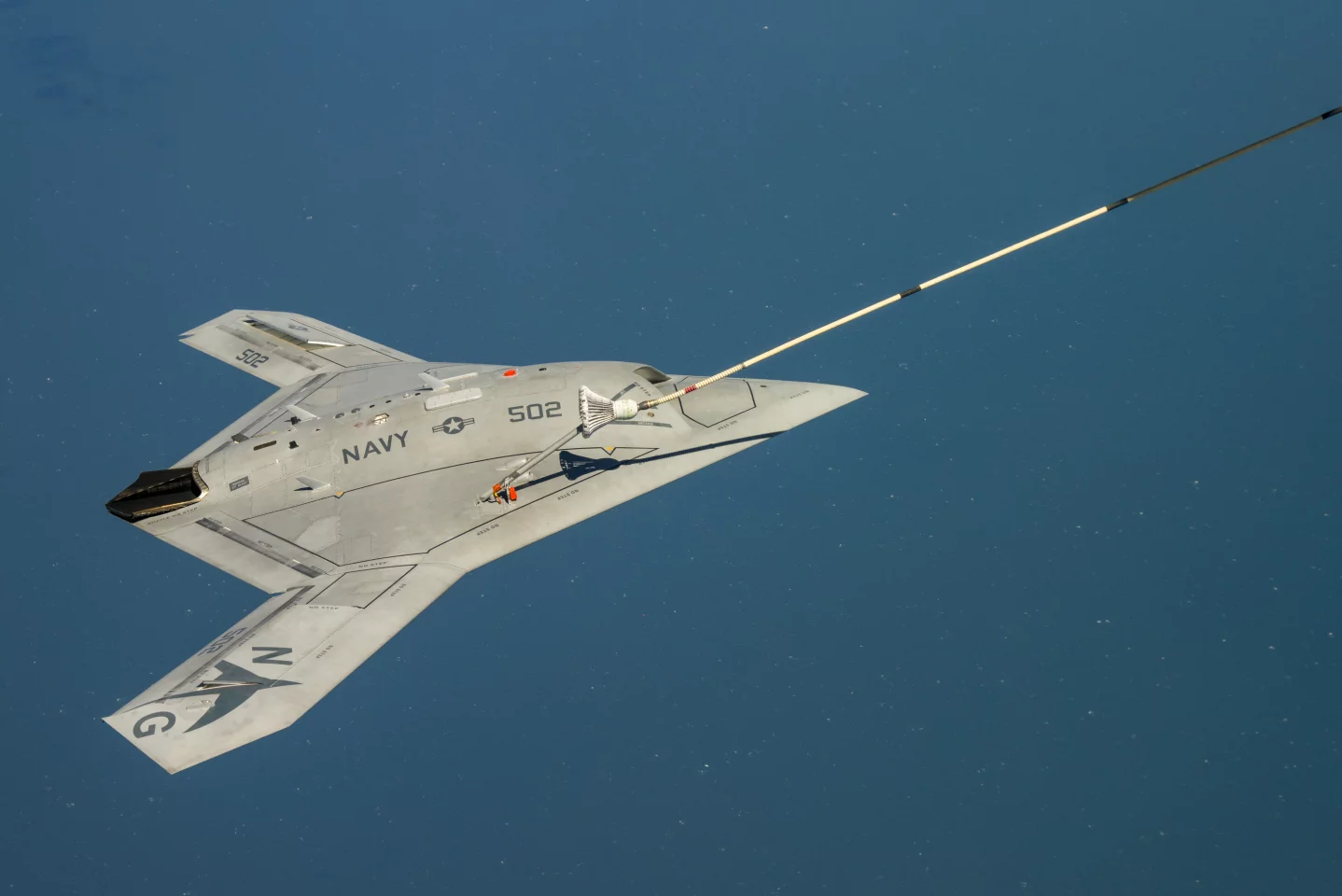 The X-47B showing refuelling drogue (Photo: US Navy)