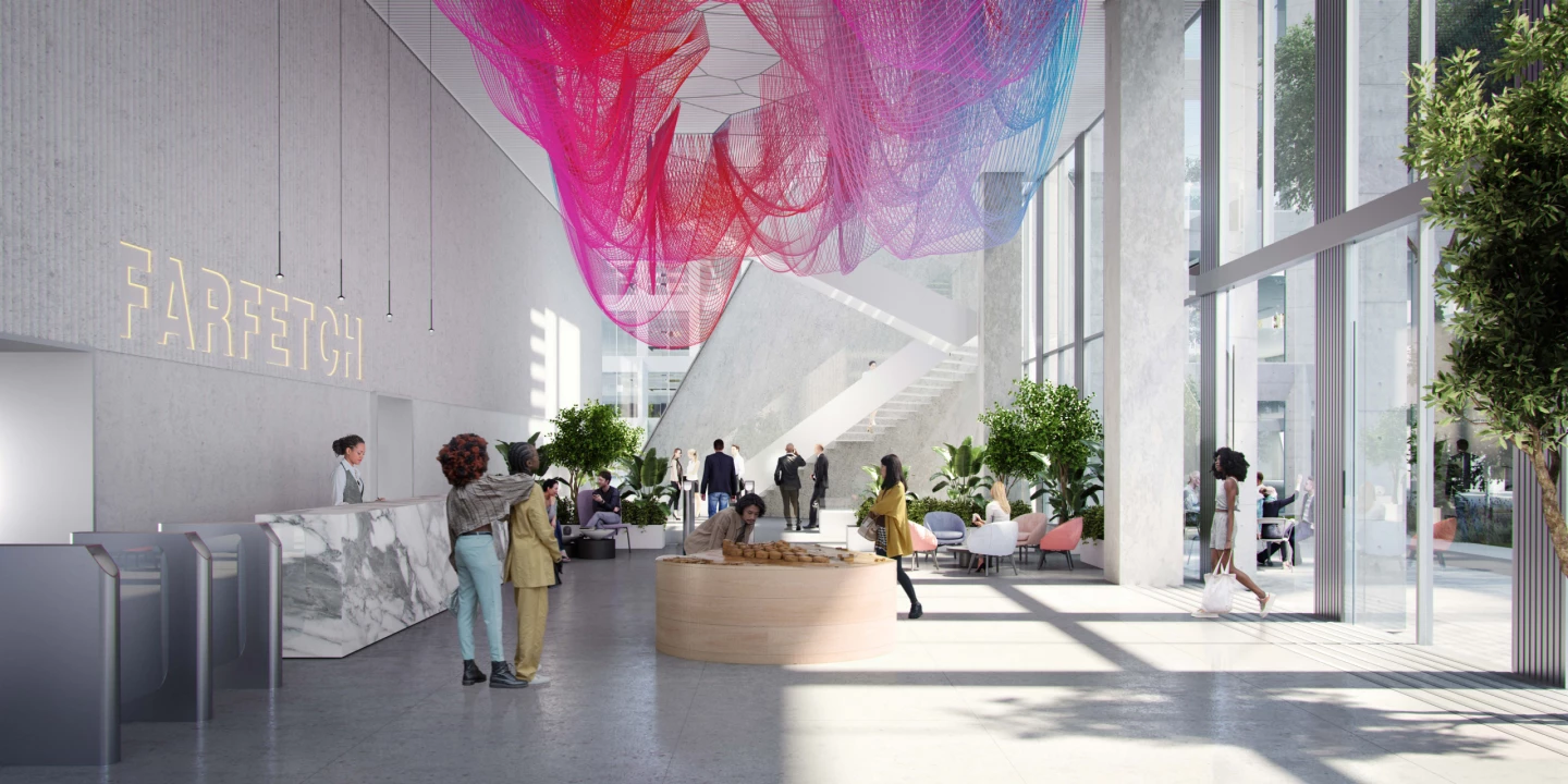 The Farfetch HQ's interior will feature lots of artwork, and generous glazing designed to maximize daylight inside