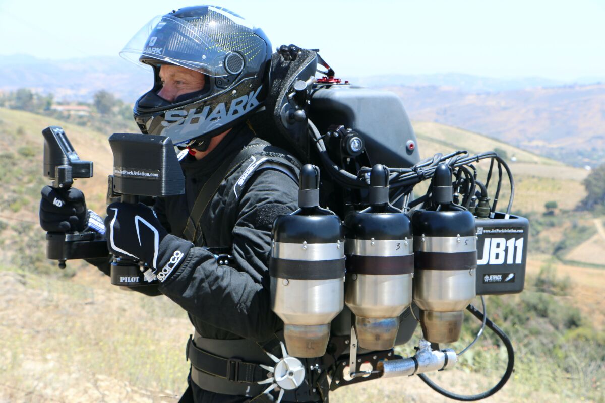 The JB-11 jetpack, a six-turbine monster from JetPack Aviation, which has sold two of a classified JB-12 model developed from this platform