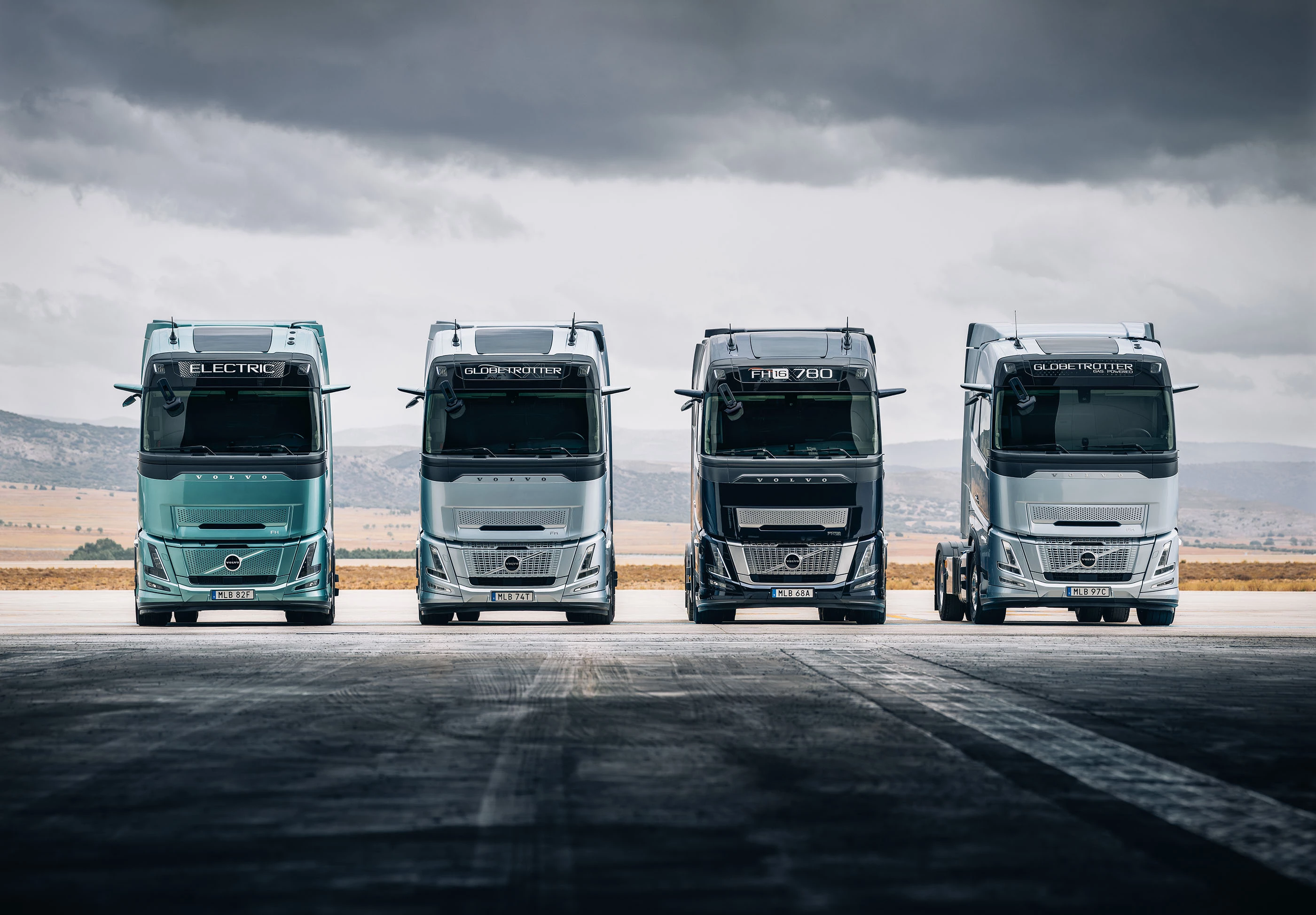 Volvo's entire FH line up, including the FH Aero electric on the left