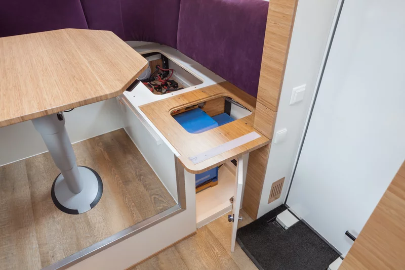 Bliss utilizes the space below the sofa to store a variety of key hardware components