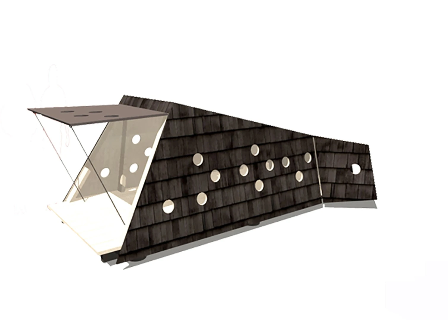 Architectural drawing of one of the shelters