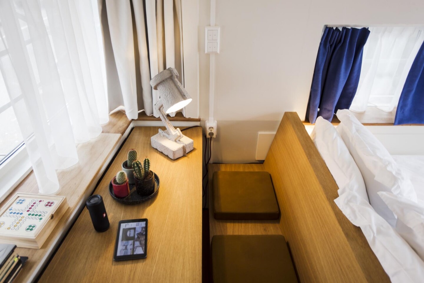 Inside the Sweets Hotel, a guesthouse perched atop a bridge over an Amsterdam canal