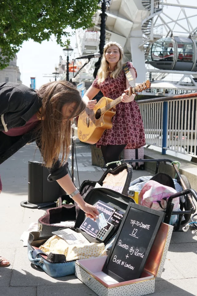 Thanks to a new feature called Repeat Payments, full-time busker Charlotte Campbell can set up a fixed amount on an iZettle Reader