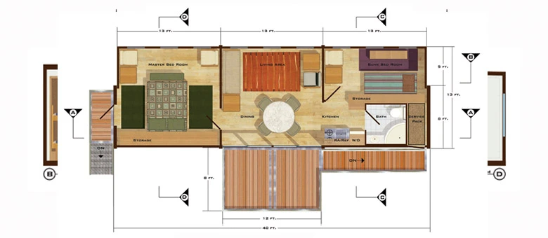 Perhaps best described as a larger, more adaptable version of the QuickHab, the SFH40 includes an air conditioning system, 30-US gallon (114-liter) hot water tank, heat pump, kitchen and bathroom