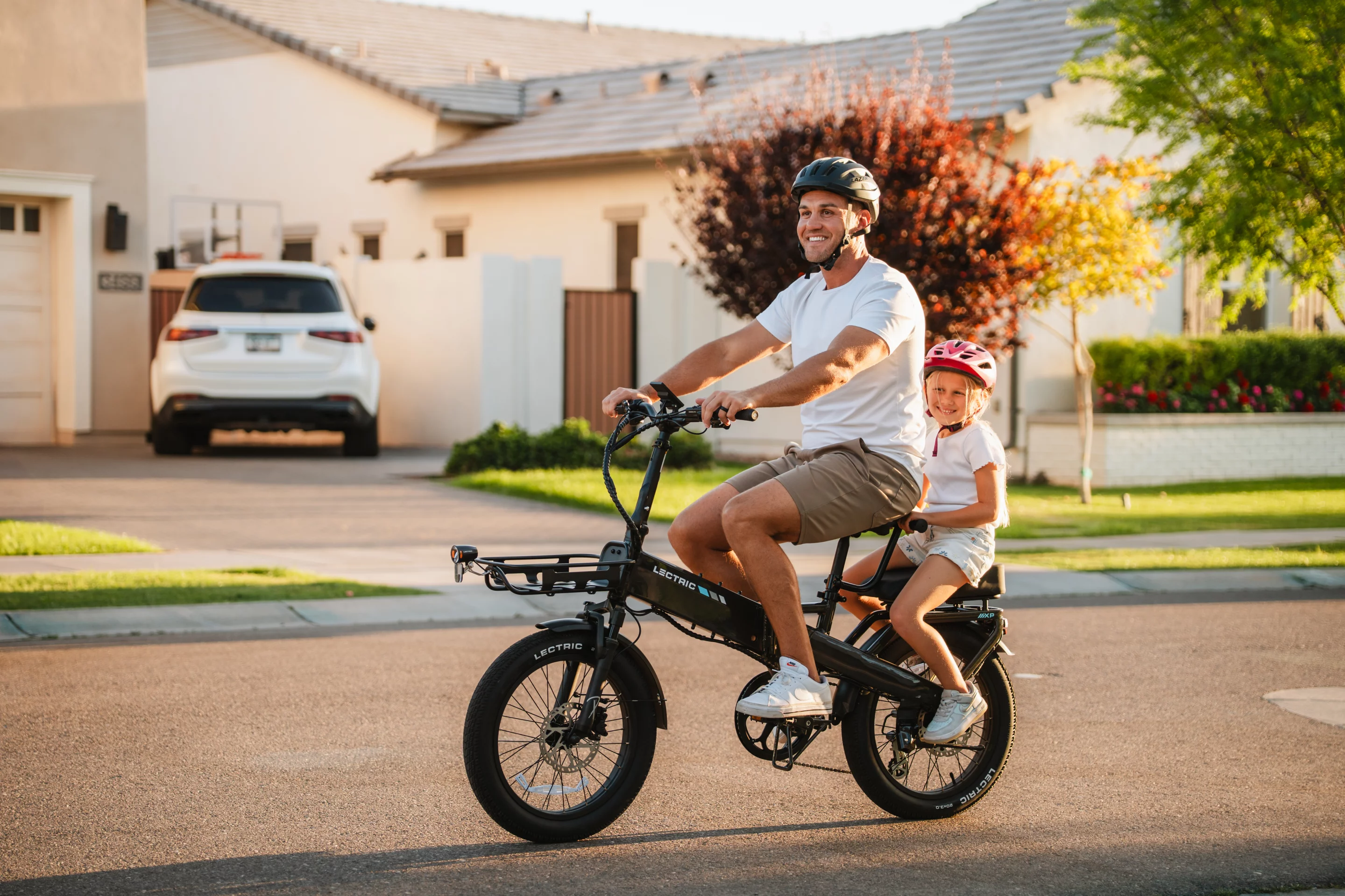 The Lectric XP4's rear rack can haul 150 lb of cargo, and can be optioned for child/passenger seating