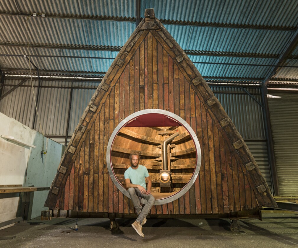 The Boat Pod was built by Barnaby Dearsly as a writer’s retreat, garden folly, artist studio, and children's hideaway