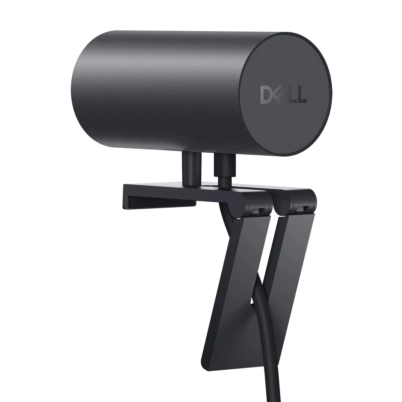 The UltraSharp Webcam is connected to a computer via the included USB-C to USB-A cable