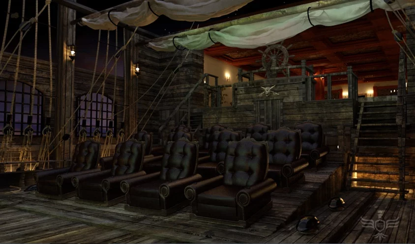 The Pirates of the Caribbean-themed theater by Elite Home Theater Seating